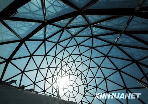 3月10日，工人在上海世博会以色列国家馆“海贝壳”外墙施工。新华社发