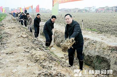 玉林市领导与干部群众一同参加劳动